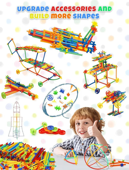 Creative Straw Builder Toy Set for Kids | DIY Engineering Construction Toy Kit with Connectors &amp; Wheels