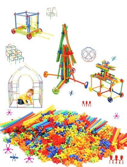 Creative Straw Builder Toy Set for Kids | DIY Engineering Construction Toy Kit with Connectors &amp; Wheels