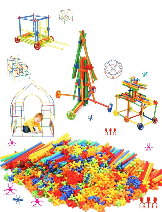 Creative Straw Builder Toy Set for Kids | DIY Engineering Construction Toy Kit with Connectors &amp; Wheels